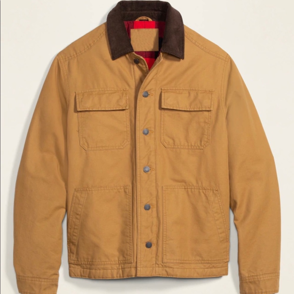 Canvas Flannel-Lined Workwear Shirt Jacket Brown